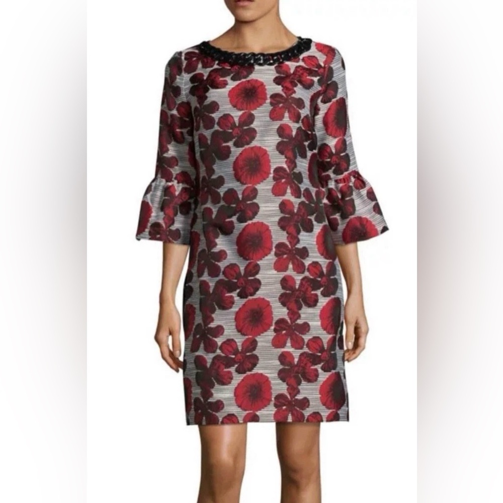 Karl Lagerfeld Red Floral Long Sleeve Dress